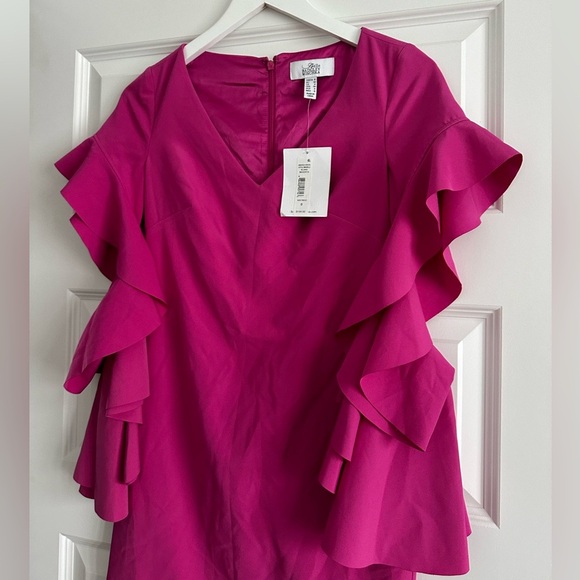 Belle by Badgley Mischka Magenta Ruffle Sleeve Mini Dress - Picture 4 of 12